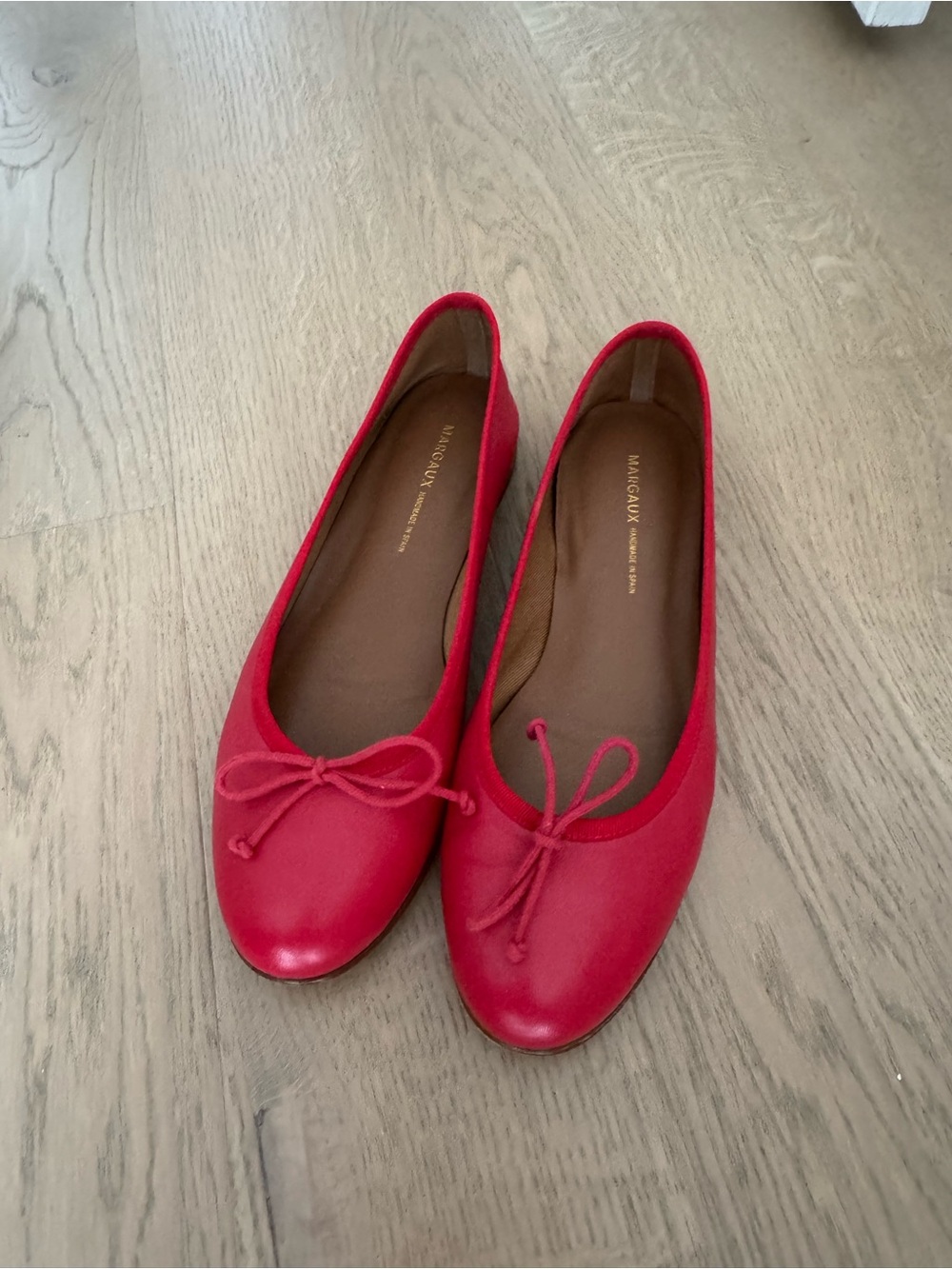 Margaux Bright Red Leather Bow Ballet Flats